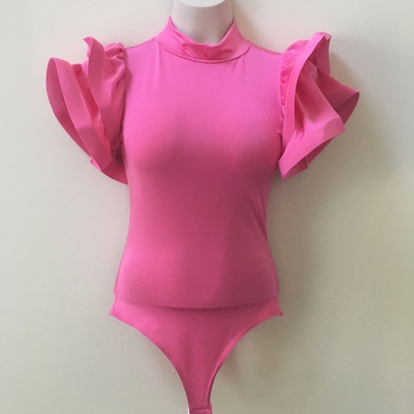 Magenta Mock Turtleneck Body Suit Sz S & L - Picture 2 of 3